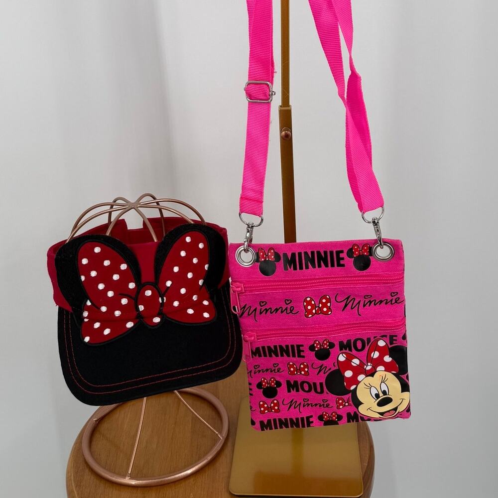 Disney Minnie Mouse Visor Hat and Minnie Cross Body hand bag 2PC Set Park
